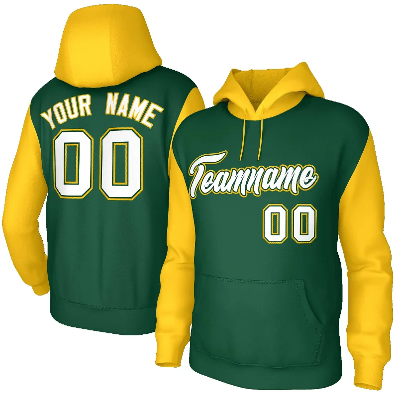 Eye-catching Personality Custom Green White-Green Raglan Sleeves Stitched Sportwear Pullover Hoodie