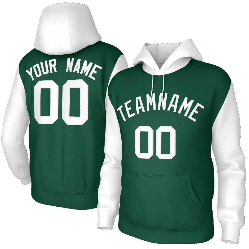 End Of The Year Custom Green White-Raglan Sleeves Stitched Sportwear Pullover Hoodie