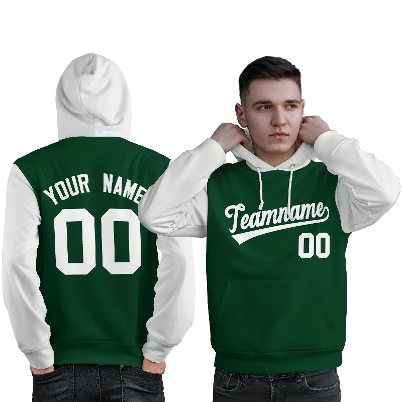 Soft Feel Custom Green White Raglan Sleeves Pullover Personalized Sweatshirt Hoodie