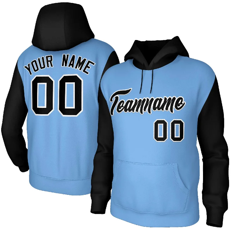 Girl Style Custom Light Blue Black-White Raglan Sleeves Stitched Sportwear Pullover Hoodie