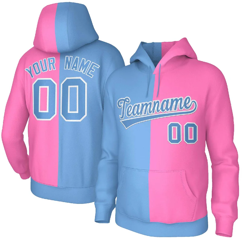 Comfort Fit Custom Light Blue Pink Light Blue-White Split Fashion Stitched Sportwear Pullover Hoodie