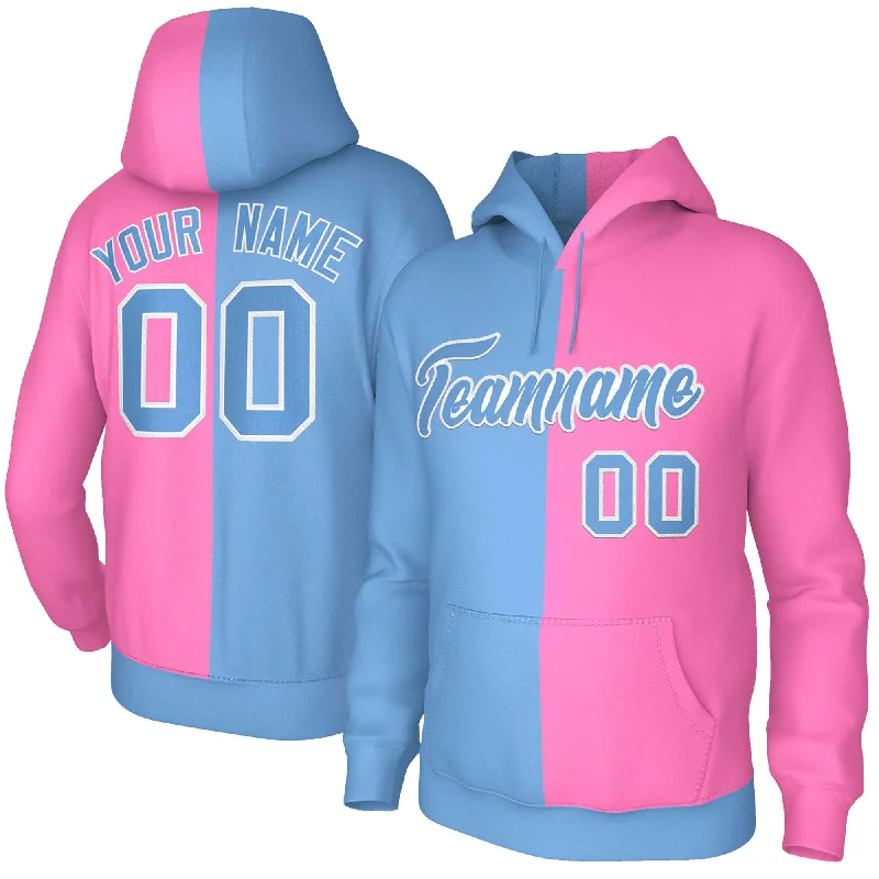 Modern Comfort Custom Light Blue Pink Light Blue-White Split Fashion Stitched Sportwear Pullover Hoodie