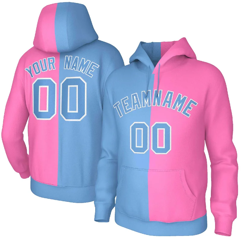 Preview New Products Custom Light Blue Pink Light Blue-White Split Fashion Stitched Sportwear Pullover Hoodie