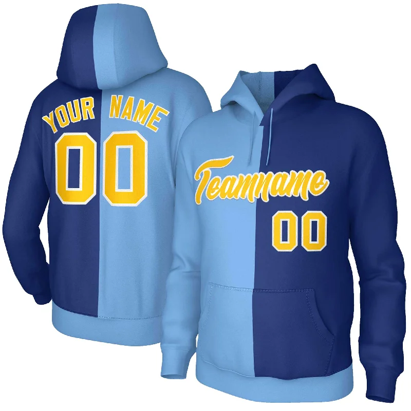 Soft Fashion Custom Light Blue Royal Gold-White Split Fashion Stitched Sportwear Pullover Hoodie