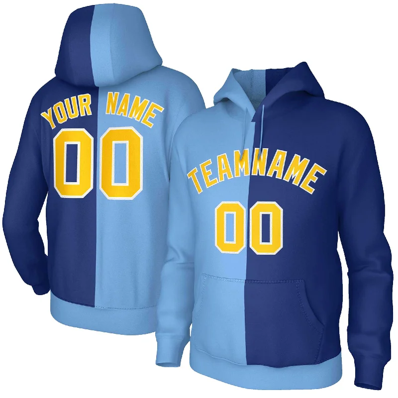 Fresh Wear Custom Light Blue Royal Gold-White Split Fashion Stitched Sportwear Pullover Hoodie