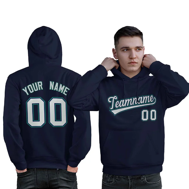 Relaxed Weekend Wear Custom Navy Gray-Aqua Classic Style Personalized Sport Pullover Hoodie