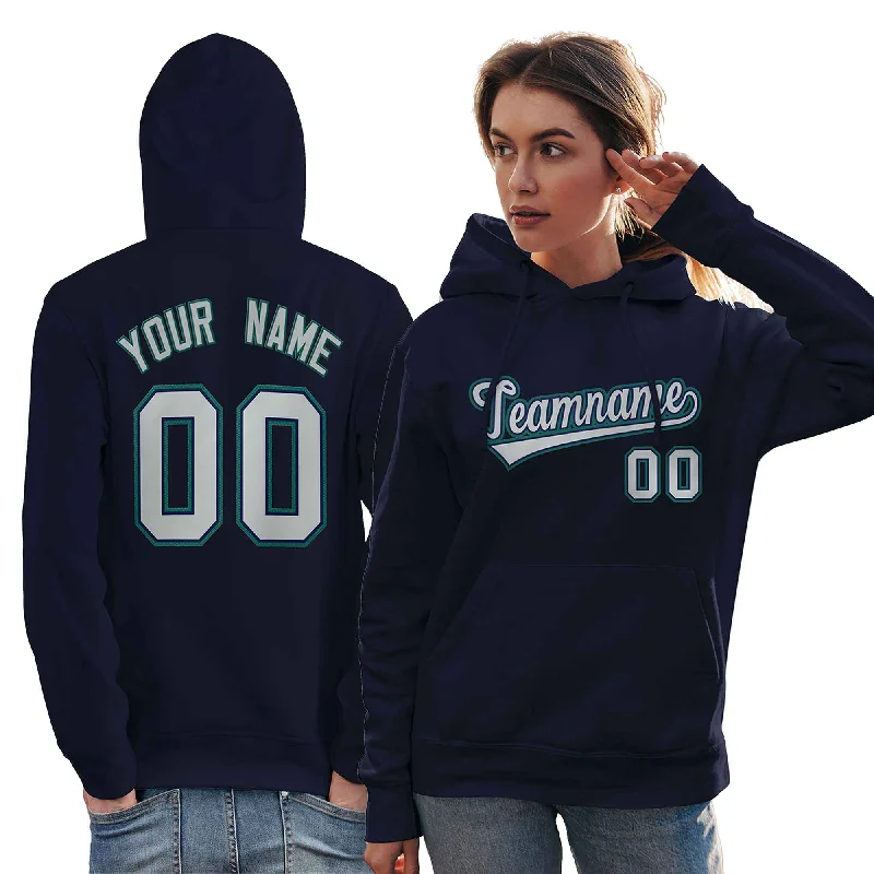 Cozy Essentials Custom Navy Gray-Aqua Classic Style Personalized Sport Pullover Hoodie