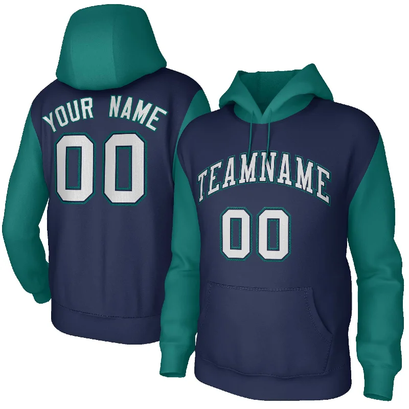 Refreshing Design Custom Navy Gray-Navy Raglan Sleeves Stitched Sportwear Pullover Hoodie