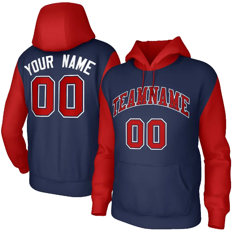 Urban Style Custom Navy Red-Navy Raglan Sleeves Stitched Sportwear Pullover Hoodie