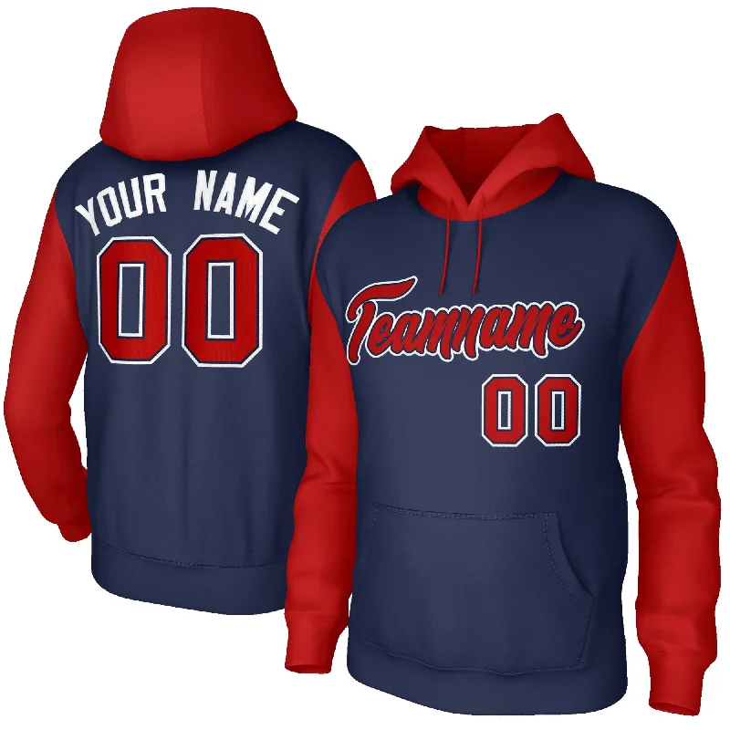 Warm And Comfortable Custom Navy Red-Navy Raglan Sleeves Stitched Sportwear Pullover Hoodie
