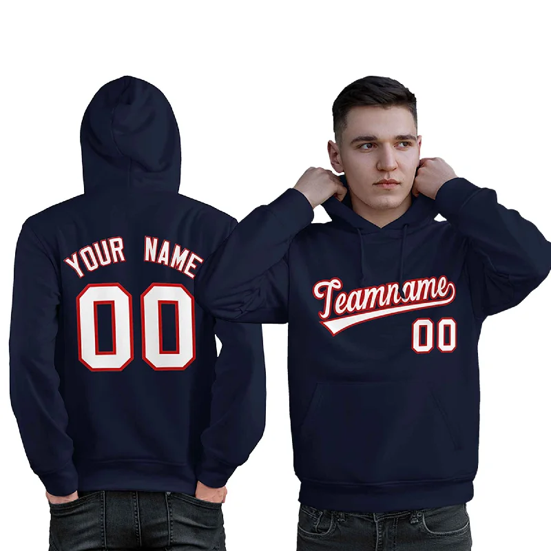 Versatile Comfort Wear Custom Navy Red-White Classic Style Personalized Sport Pullover Hoodie