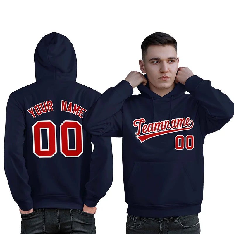 Comfortable Fitwear Custom Navy Red-White Classic Style Personalized Sport Pullover Hoodie
