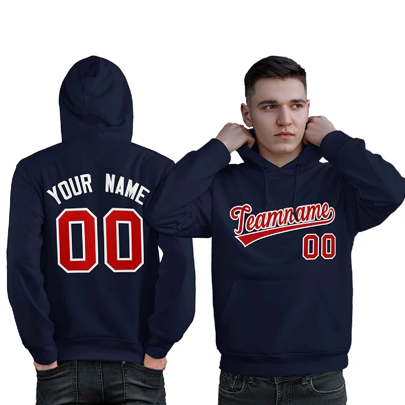 Relaxed Fits Custom Navy Red-White Classic Style Personalized Sport Pullover Hoodie