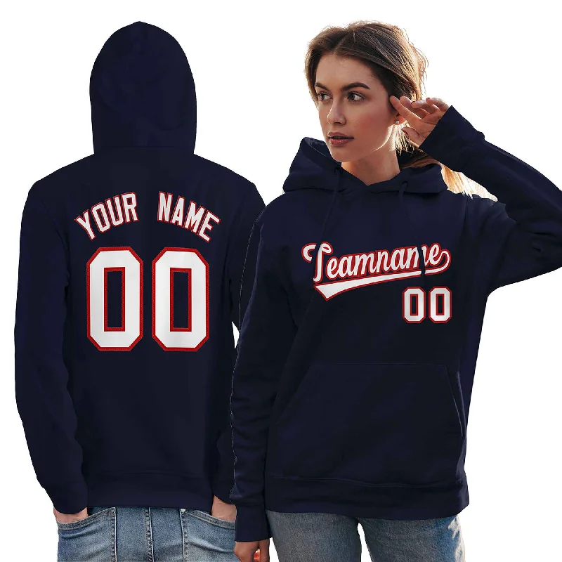Elegant Casuals Custom Navy Red-White Classic Style Personalized Sport Pullover Hoodie