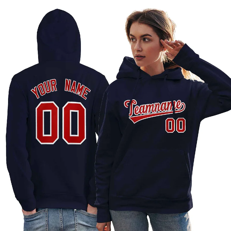 Soft Textures Custom Navy Red-White Classic Style Personalized Sport Pullover Hoodie