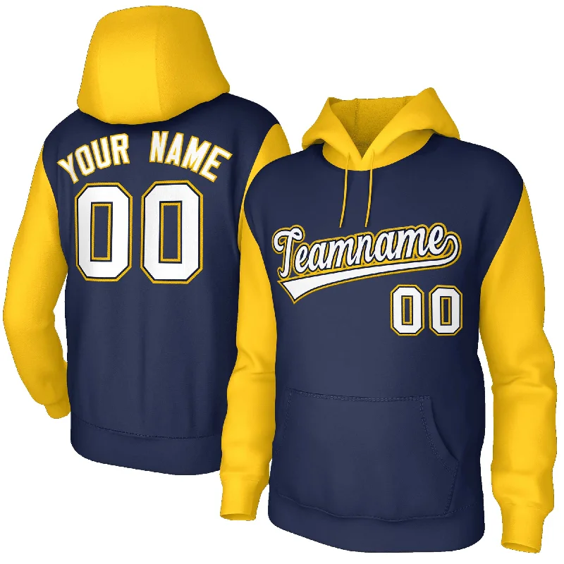 New Autumn And Winter Styles Custom Navy White-Gold Raglan Sleeves Stitched Sportwear Pullover Hoodie