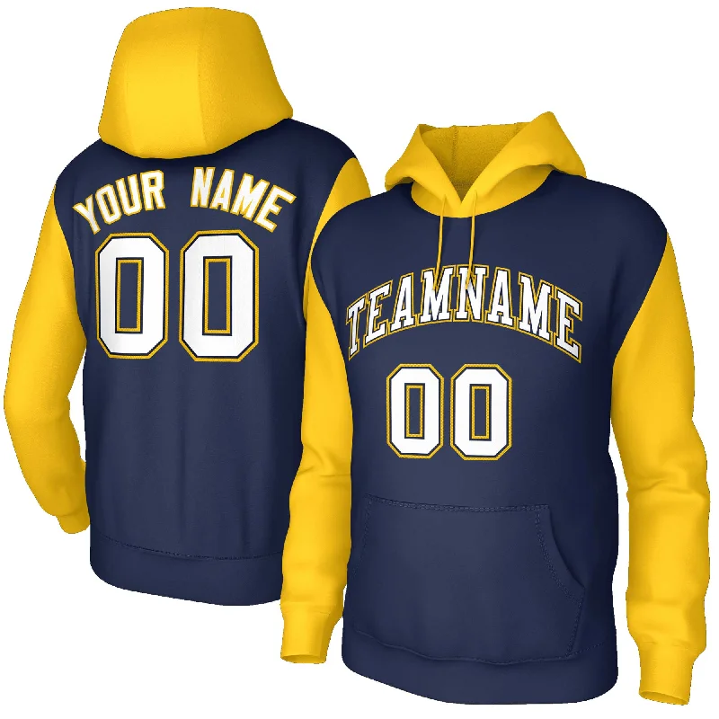 Classic Color Custom Navy White-Navy Raglan Sleeves Stitched Sportwear Pullover Hoodie