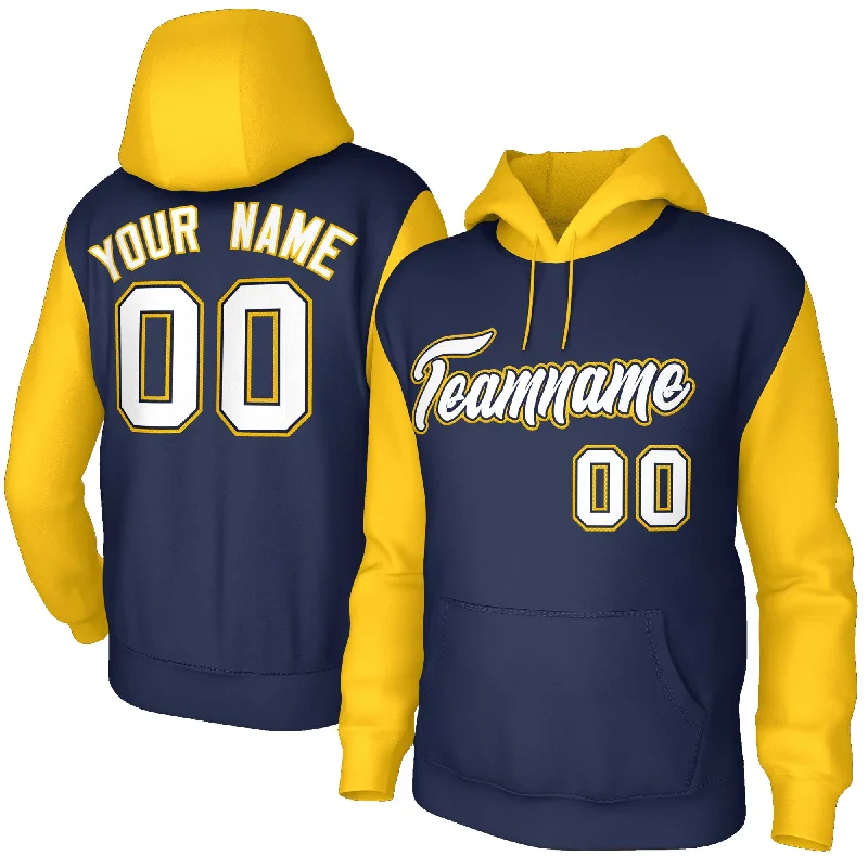 Romantic And Fresh Custom Navy White-Navy Raglan Sleeves Stitched Sportwear Pullover Hoodie