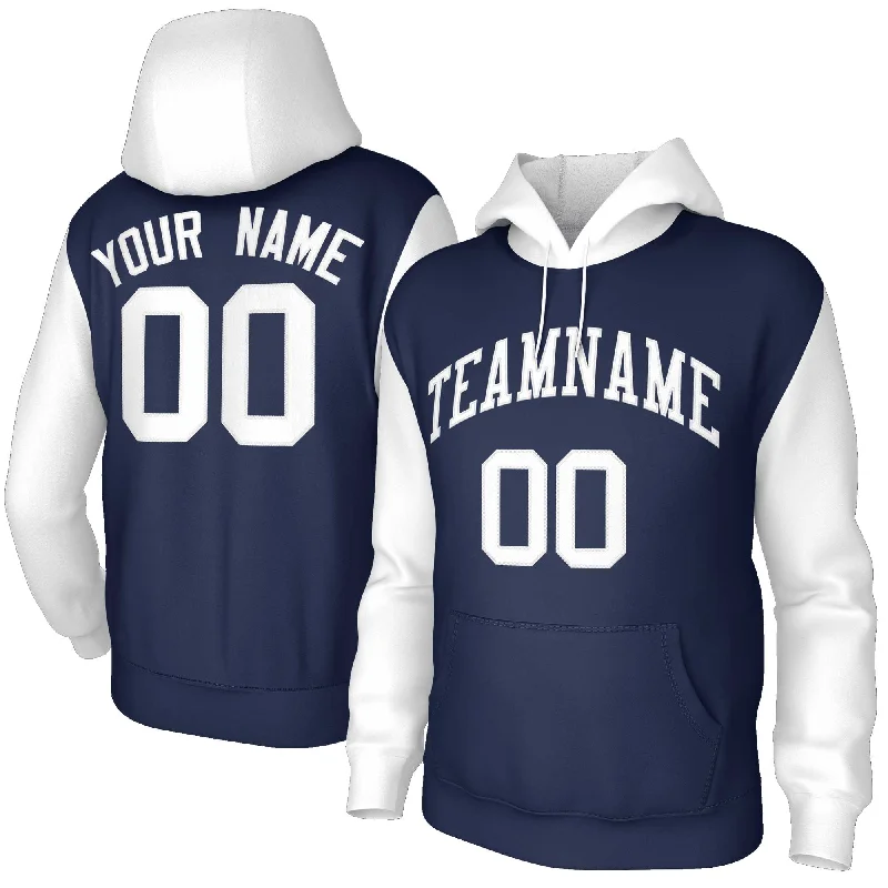 Must-have For Fashion Custom Navy White-Raglan Sleeves Stitched Sportwear Pullover Hoodie