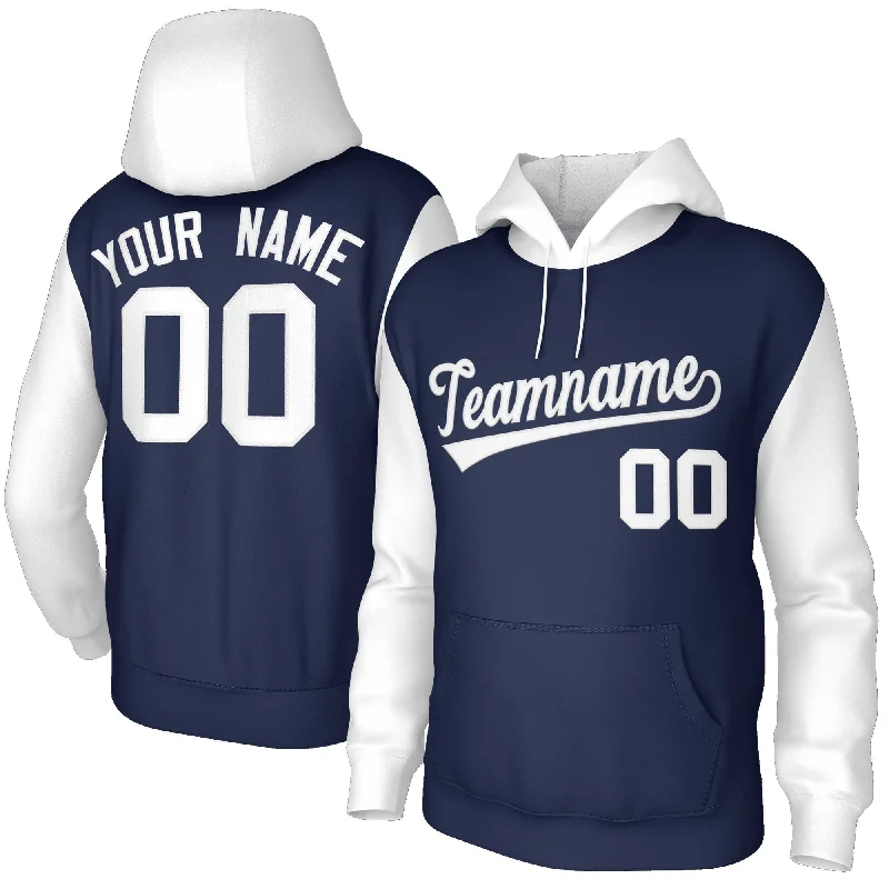 Personalized Clothing Custom Navy White-Raglan Sleeves Stitched Sportwear Pullover Hoodie
