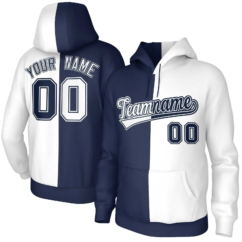 Versatile Wear Custom Navy White White-Navy Split Fashion Stitched Sportwear Pullover Hoodie