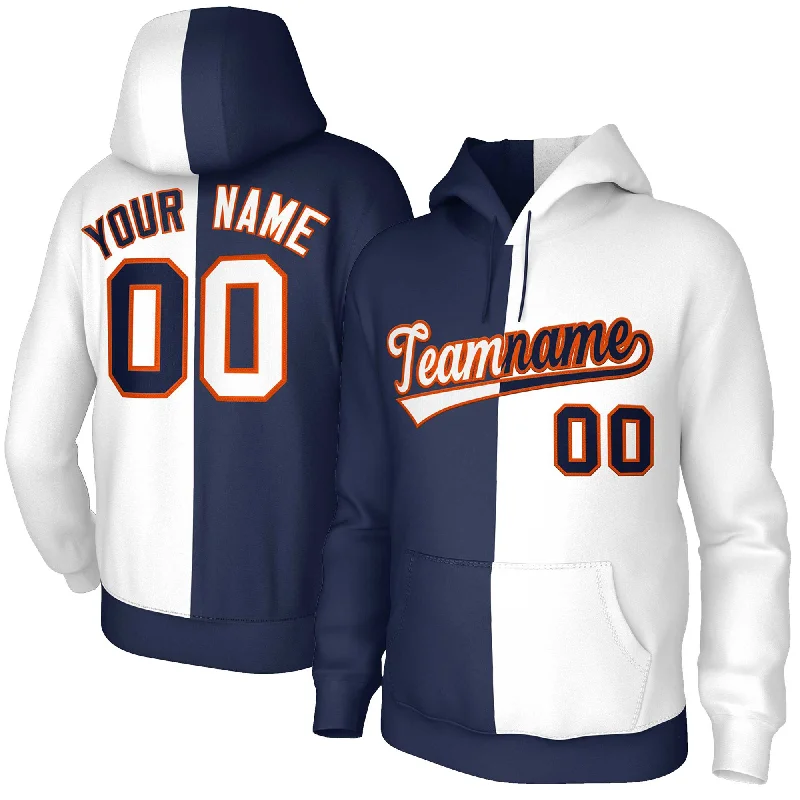 Simple Elegance Custom Navy White White-Orange Split Fashion Stitched Sportwear Pullover Hoodie