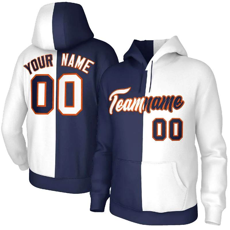 Fashion Concept Custom Navy White-Orange Split Fashion Stitched Sportwear Pullover Hoodie