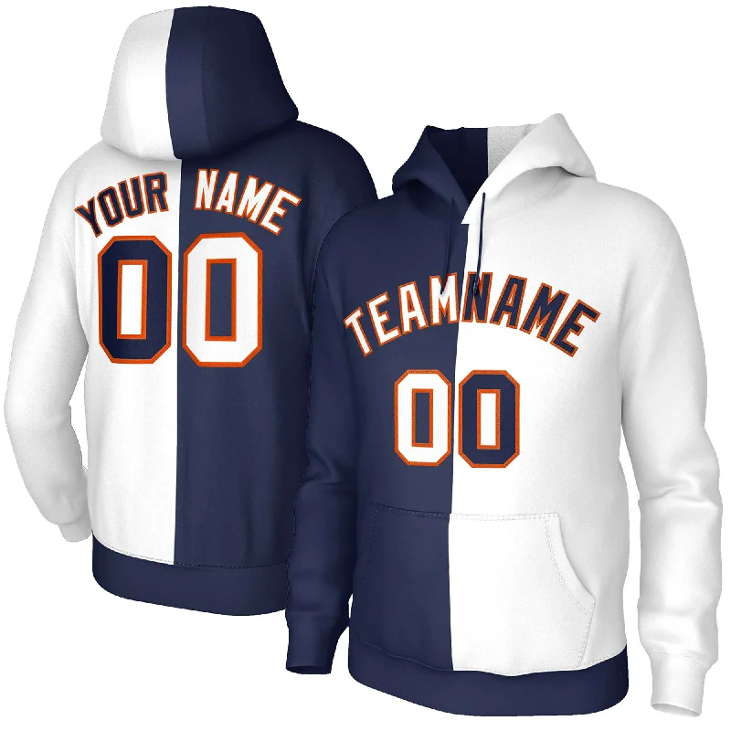 High-end Design Custom Navy White White-Orange Split Fashion Stitched Sportwear Pullover Hoodie