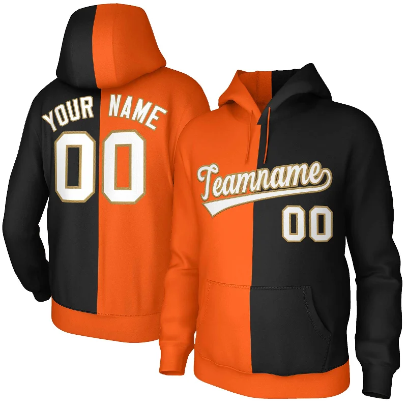 Stylish Wear Custom Orange Black White-Old Gold Split Fashion Stitched Sportwear Pullover Hoodie