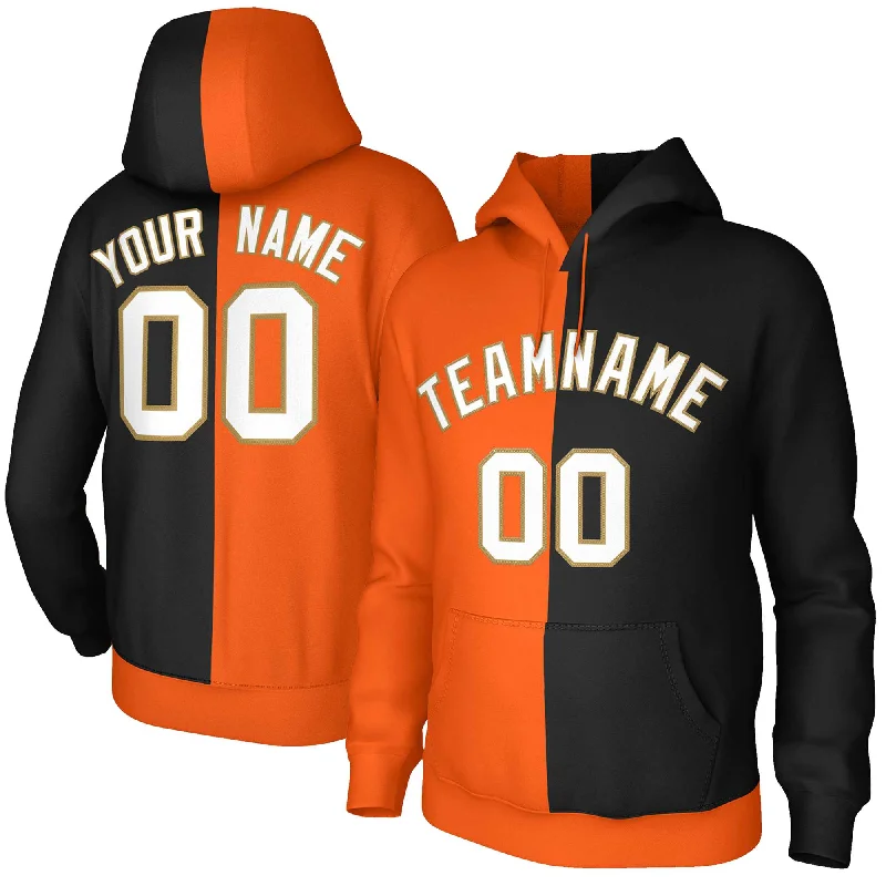 Luxury Classic Custom Orange Black White-Old Gold Split Fashion Stitched Sportwear Pullover Hoodie