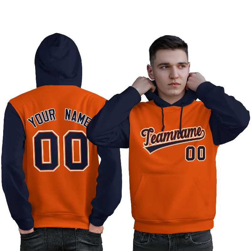 Casual Chic Wear Custom Orange Navy-White Raglan Sleeves Pullover Personalized Sweatshirt Hoodie