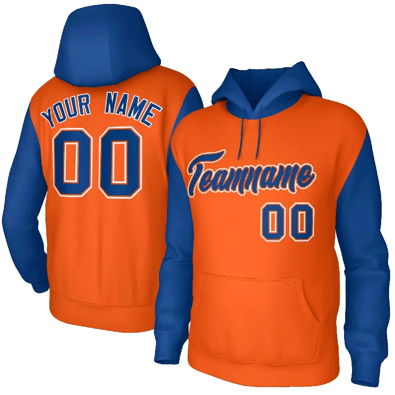 French Retro Custom Orange Royal-Orange Raglan Sleeves Stitched Sportwear Pullover Hoodie