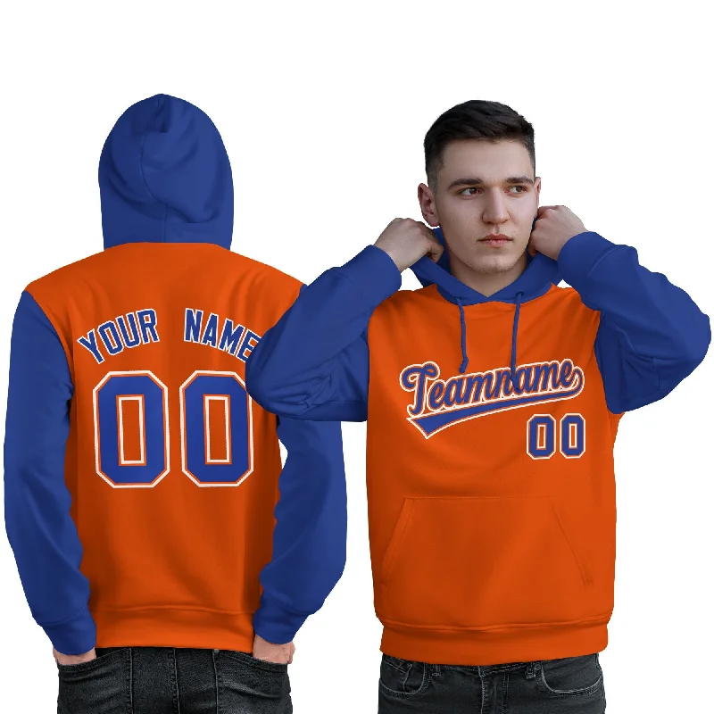 Comfortable Jackets Custom Orange Royal-White Raglan Sleeves Pullover Personalized Sweatshirt Hoodie