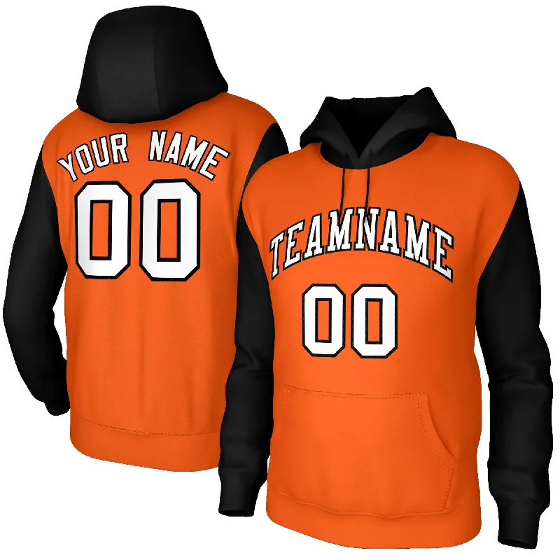 Sports And Leisure Custom Orange White-Black Raglan Sleeves Stitched Sportwear Pullover Hoodie