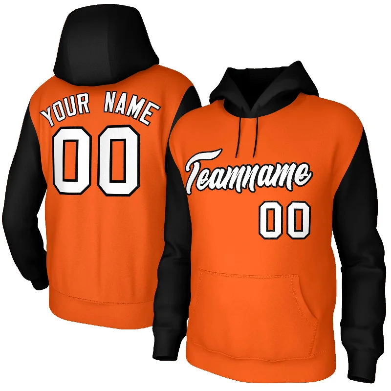Fashion Elements Custom Orange White-Black Raglan Sleeves Stitched Sportwear Pullover Hoodie