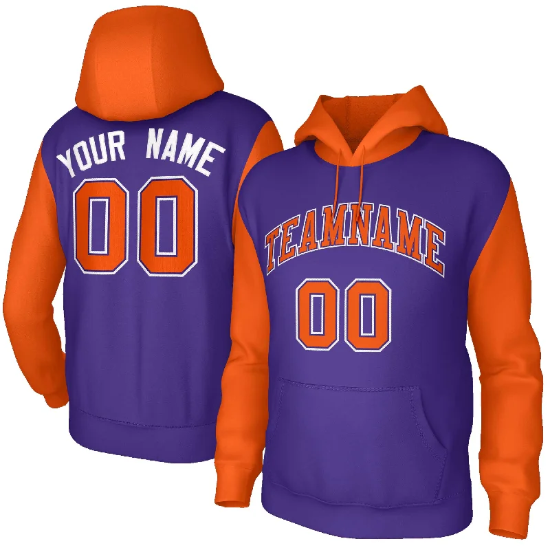 Elegant Wear Custom Purple Orange-Purple Raglan Sleeves Stitched Sportwear Pullover Hoodie