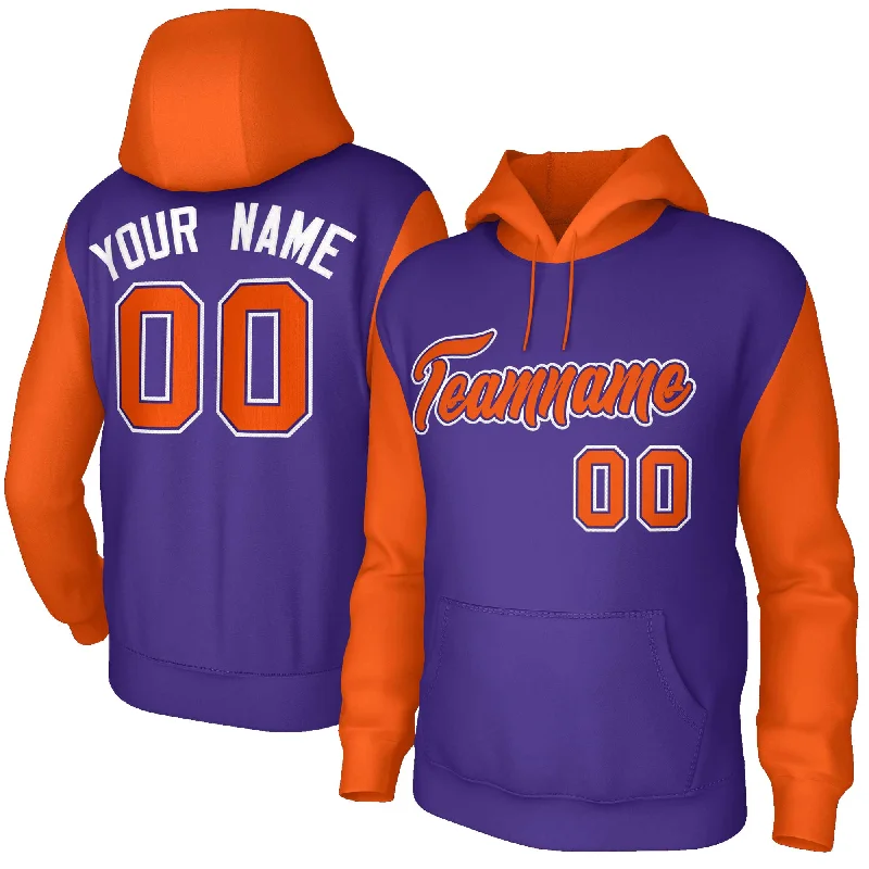 Simple Solid Color Custom Purple Orange-Purple Raglan Sleeves Stitched Sportwear Pullover Hoodie