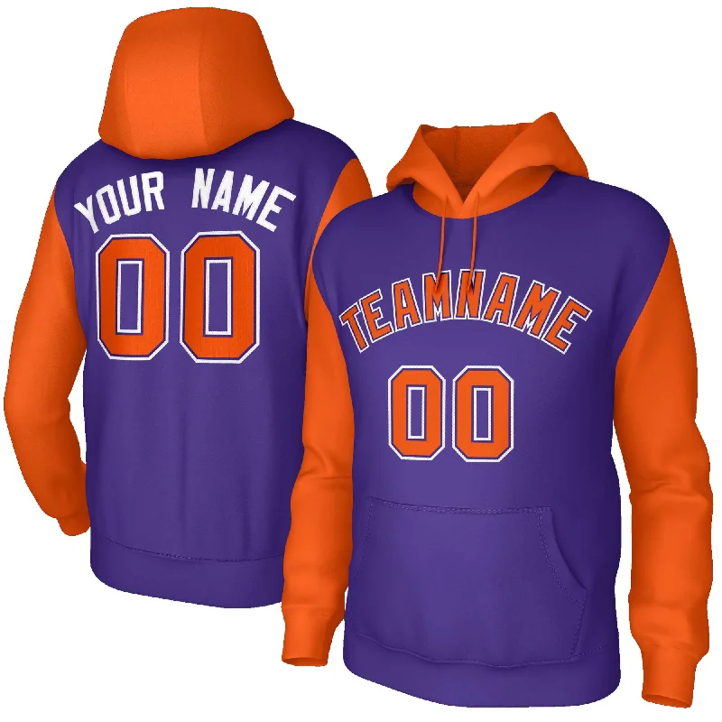 Comfortable down Custom Purple Orange-Purple Raglan Sleeves Stitched Sportwear Pullover Hoodie