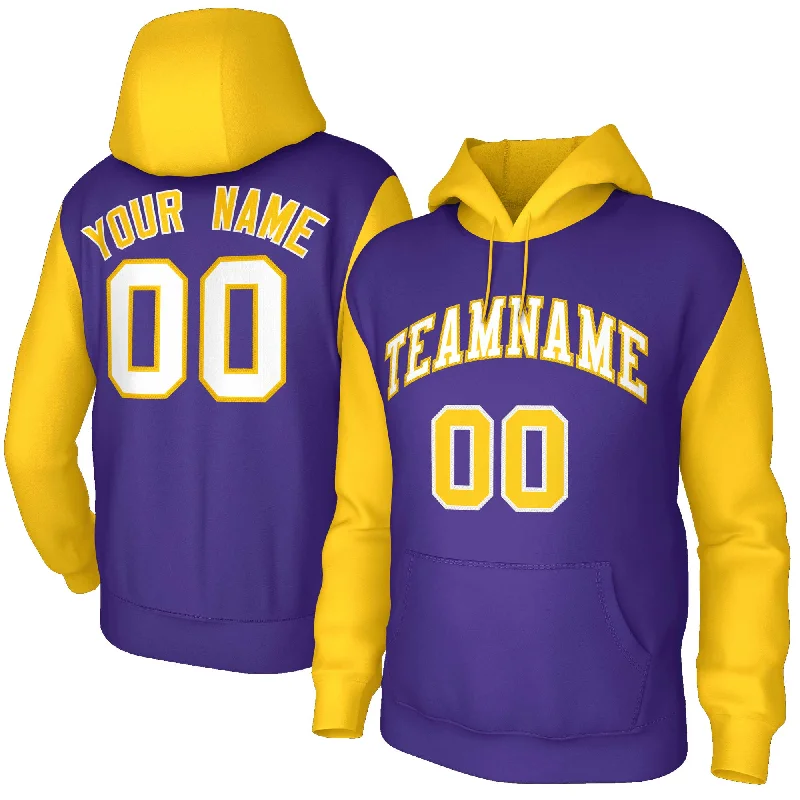 Multifunctional Style Custom Purple White-Gold Raglan Sleeves Stitched Sportwear Pullover Hoodie