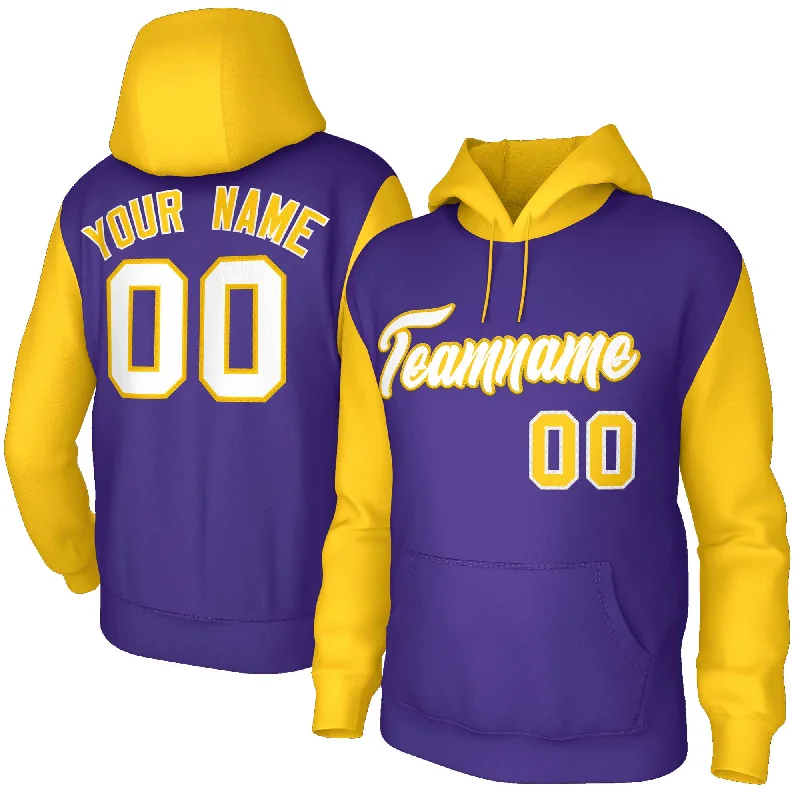Classic Series Custom Purple White-Gold Raglan Sleeves Stitched Sportwear Pullover Hoodie