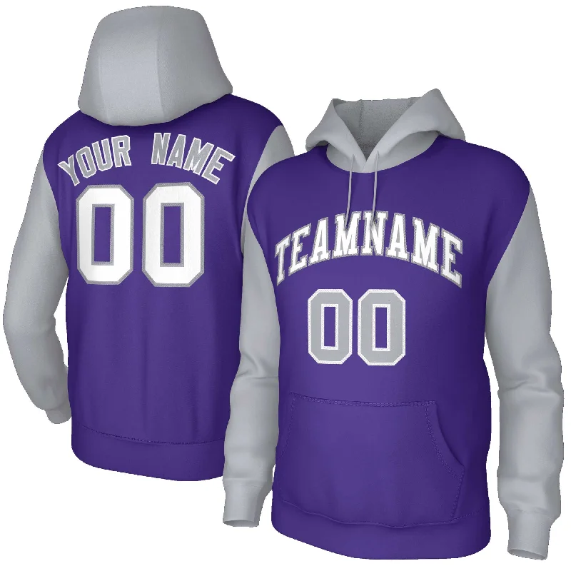 Cute Design Custom Purple White-Gray Raglan Sleeves Stitched Sportwear Pullover Hoodie