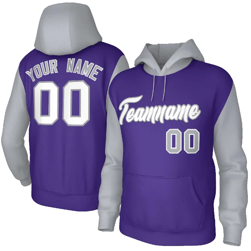 Diamond Series Custom Purple White-Gray Raglan Sleeves Stitched Sportwear Pullover Hoodie
