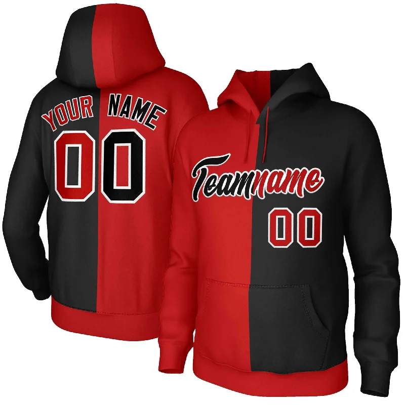 Effortless Style Custom Red Black-White Split Fashion Stitched Sportwear Pullover Hoodie