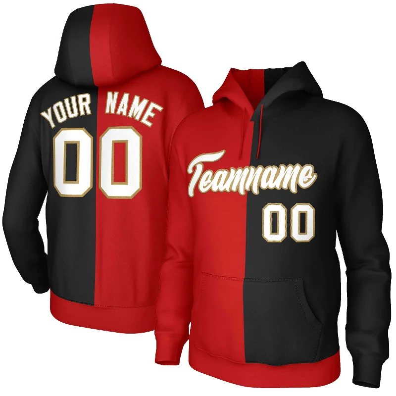 All-Day Comfort Custom Red Black White-Old Gold Split Fashion Stitched Sportwear Pullover Hoodie