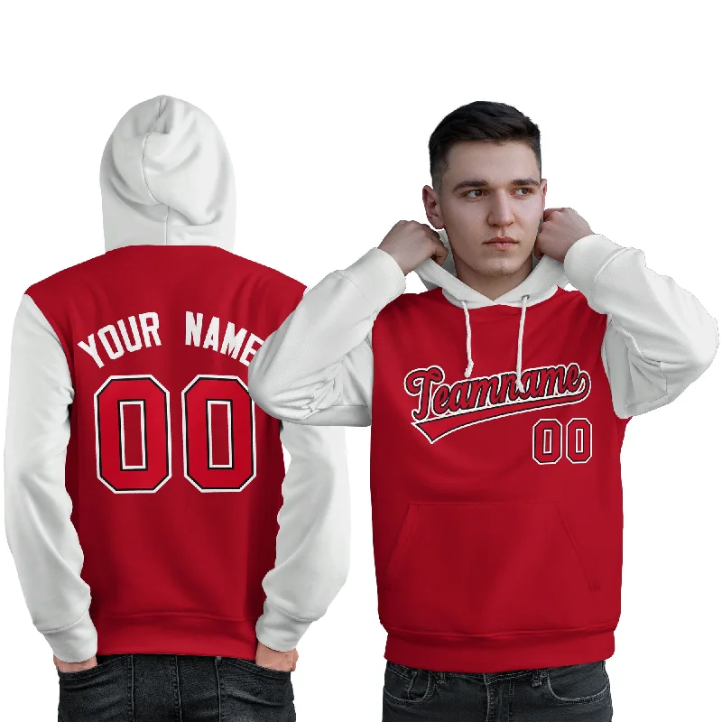 Modern Chic Custom Red Black-White Raglan Sleeves Pullover Personalized Sweatshirt Hoodie