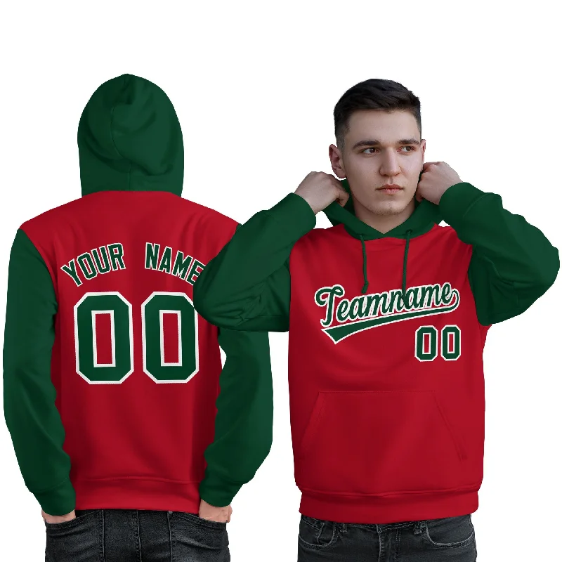 Effortless Dressing Custom Red Green-White Raglan Sleeves Pullover Personalized Sweatshirt Hoodie