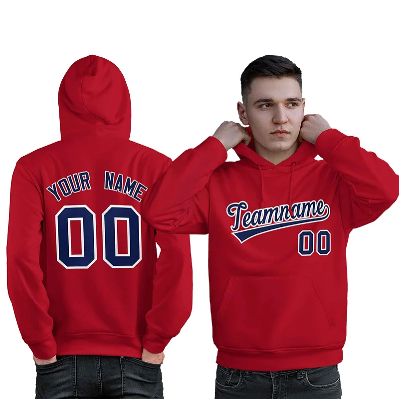 Moisture wicking Custom Red Navy-White Classic Style Personalized Sport Pullover Hoodie