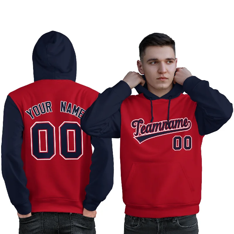 Everyday Style Custom Red Navy-White Raglan Sleeves Pullover Personalized Sweatshirt Hoodie