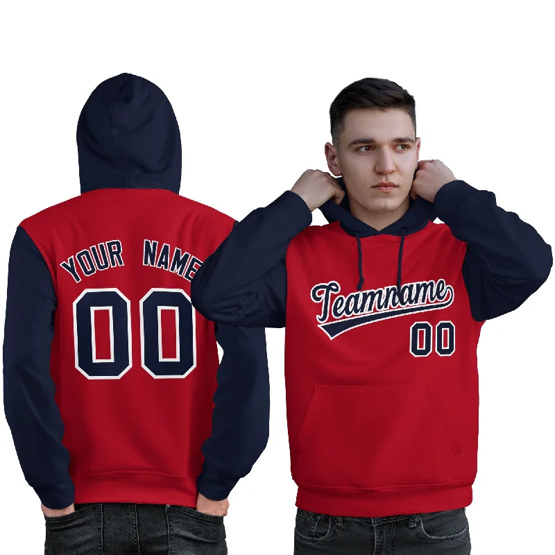 Elegant Wear Custom Red Navy-White Raglan Sleeves Pullover Personalized Sweatshirt Hoodie