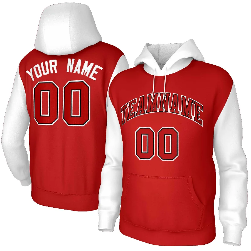 Practical Style Custom Red White-Red Raglan Sleeves Stitched Sportwear Pullover Hoodie